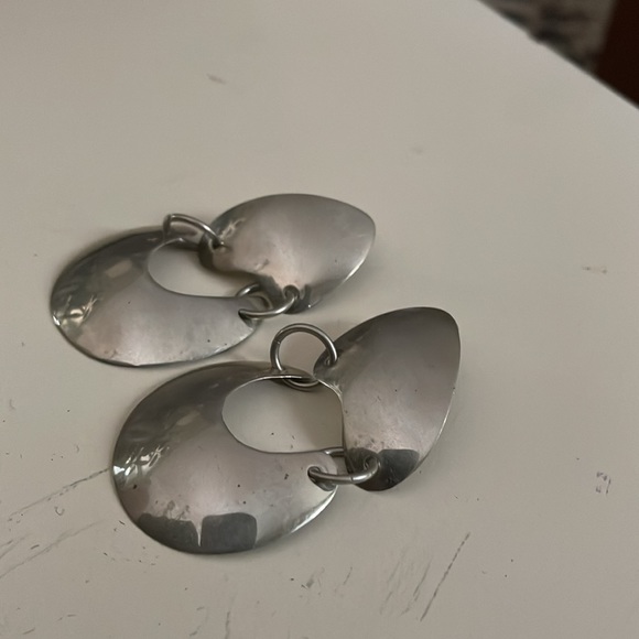 Unique designer post earrings. Silver colour. Soft contours. Like New. - Picture 2 of 4